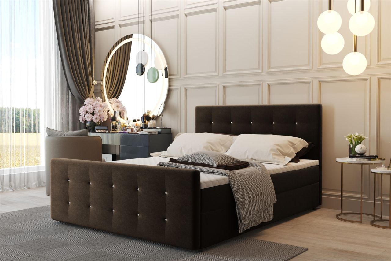 Boxspringbett Schlafzimmerbett CARLOS 200x220cm Stoff Cosmic Braun inkl.Bettk...