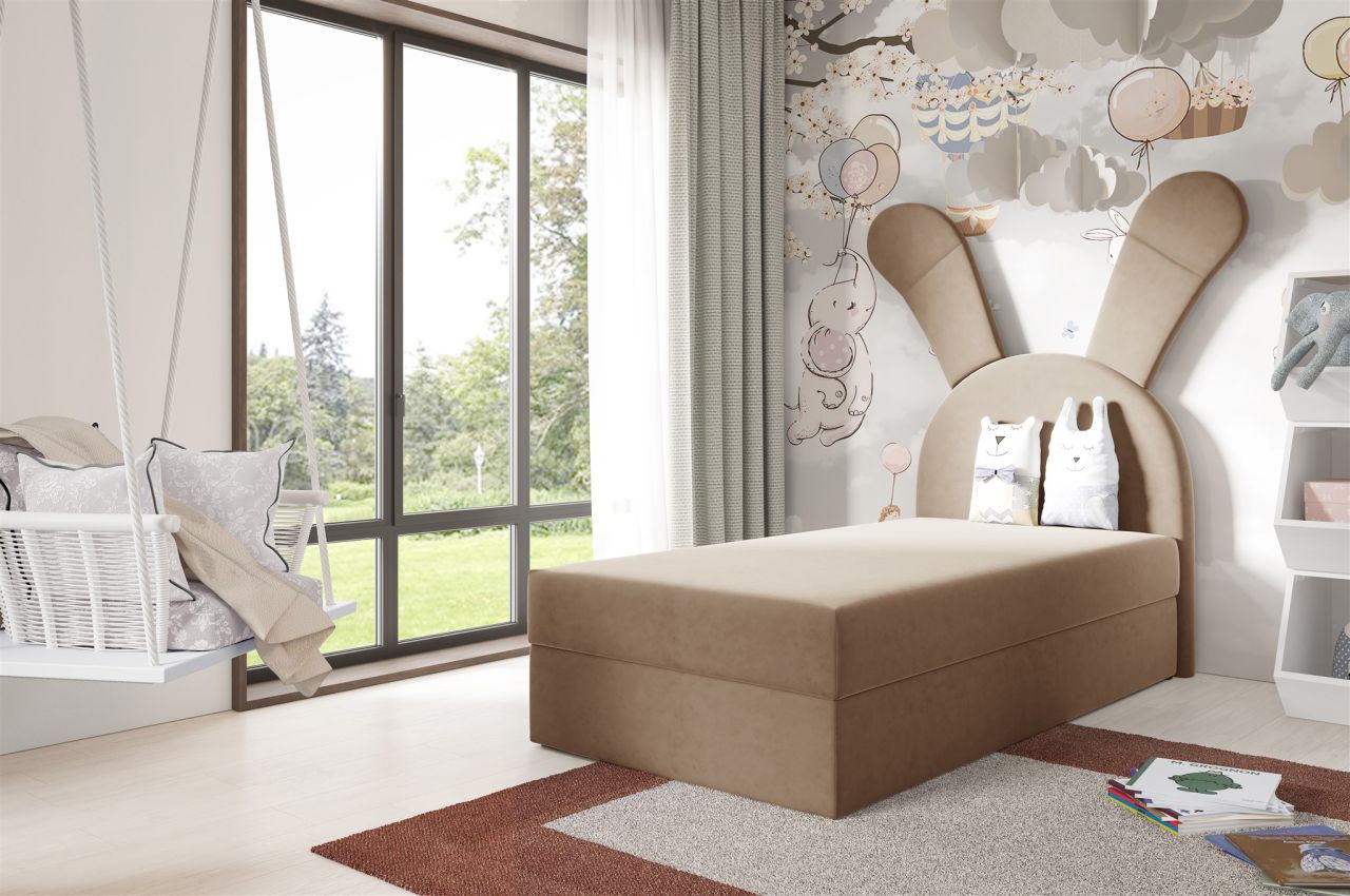 Kinderbett Polsterbett Bett MATILDA 100x200cm in Stoff Magic Velvet Beige