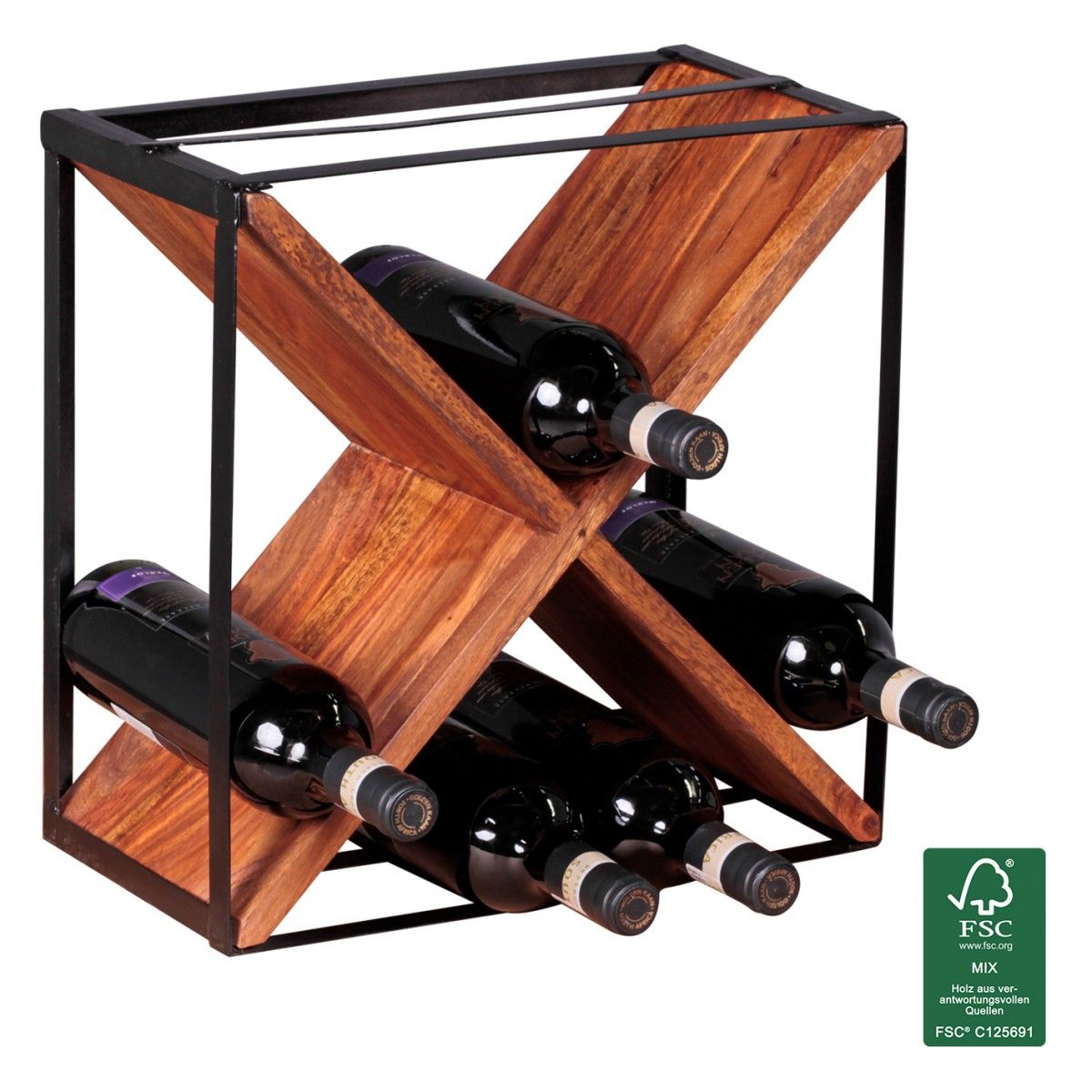 Weinregal Flaschenregal 37 cm für 16 Flaschen Massiv-Holz Sheesham