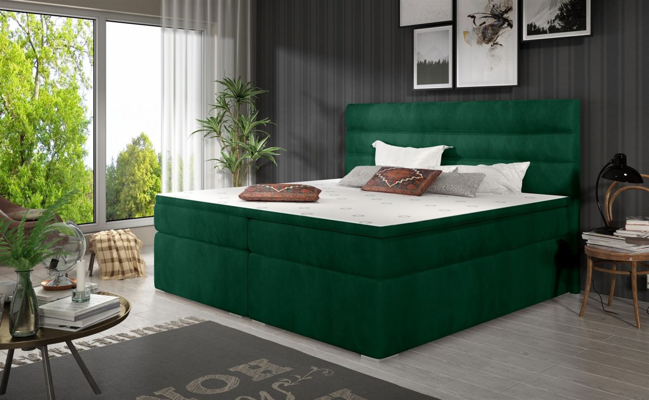 Boxspringbett Schlafzimmerbett FESTO 140x200cm Stoff Kronos Grün