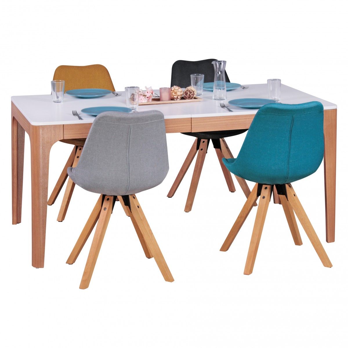 Esstisch Funktionstisch MAGNUS Vierfußtisch 160-220 x76cm MDF Weiß