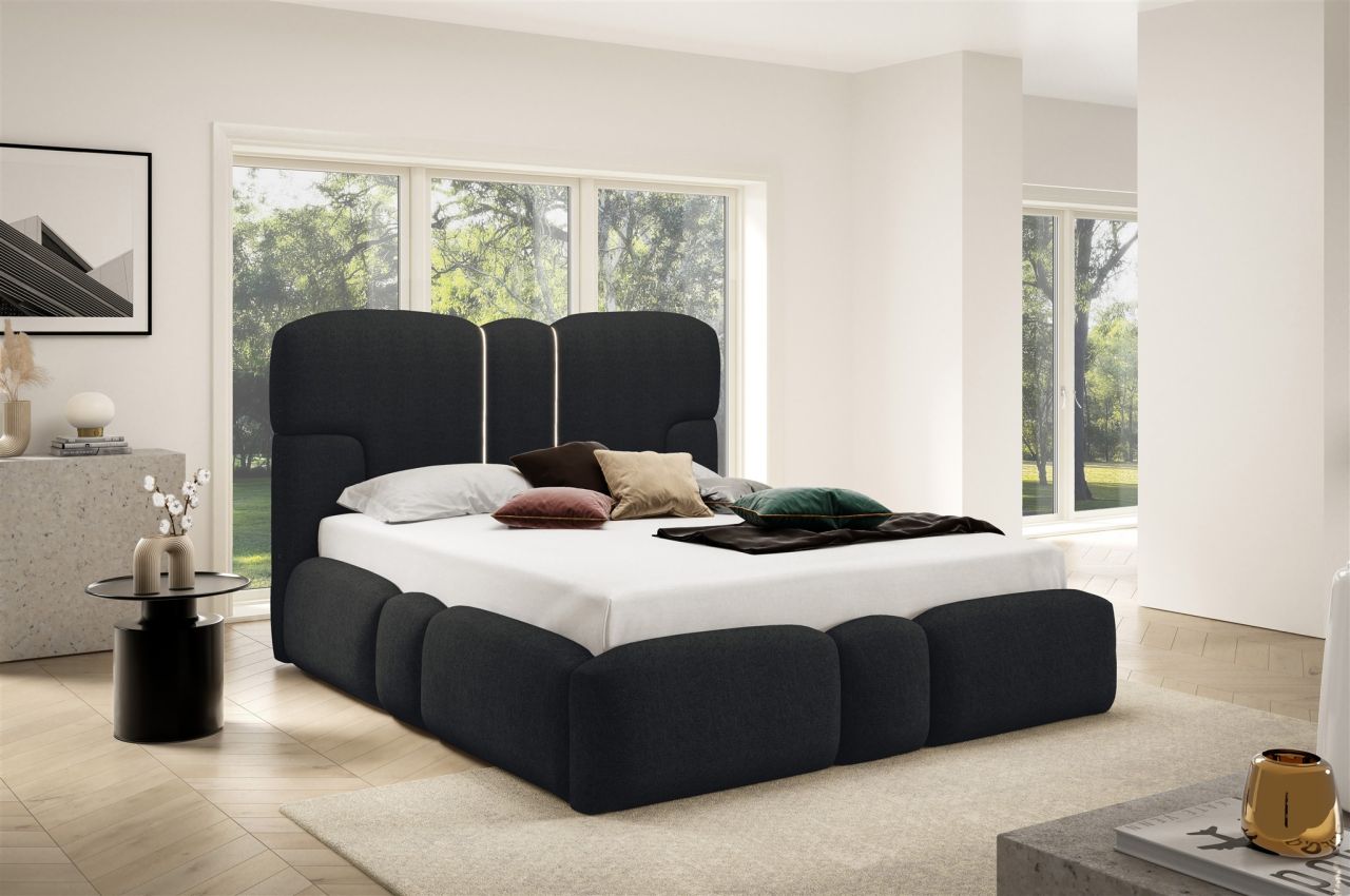 Polsterbett Schlafzimmerbett JORDAN 160x200cm in Stoff Doha Schwarz