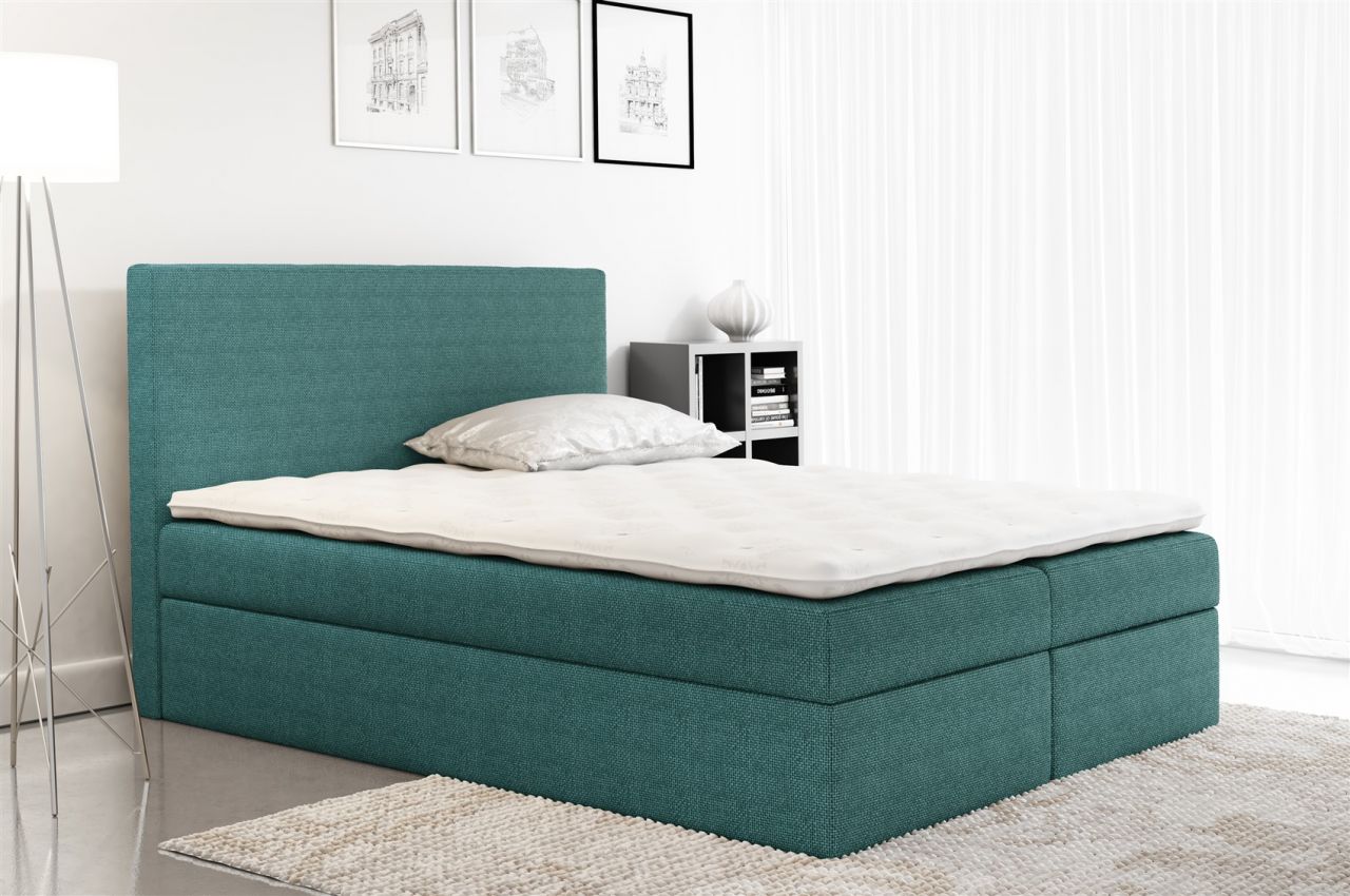 Boxspringbett Schlafzimmerbett KELIS Webstoff Türkis 200x200cm