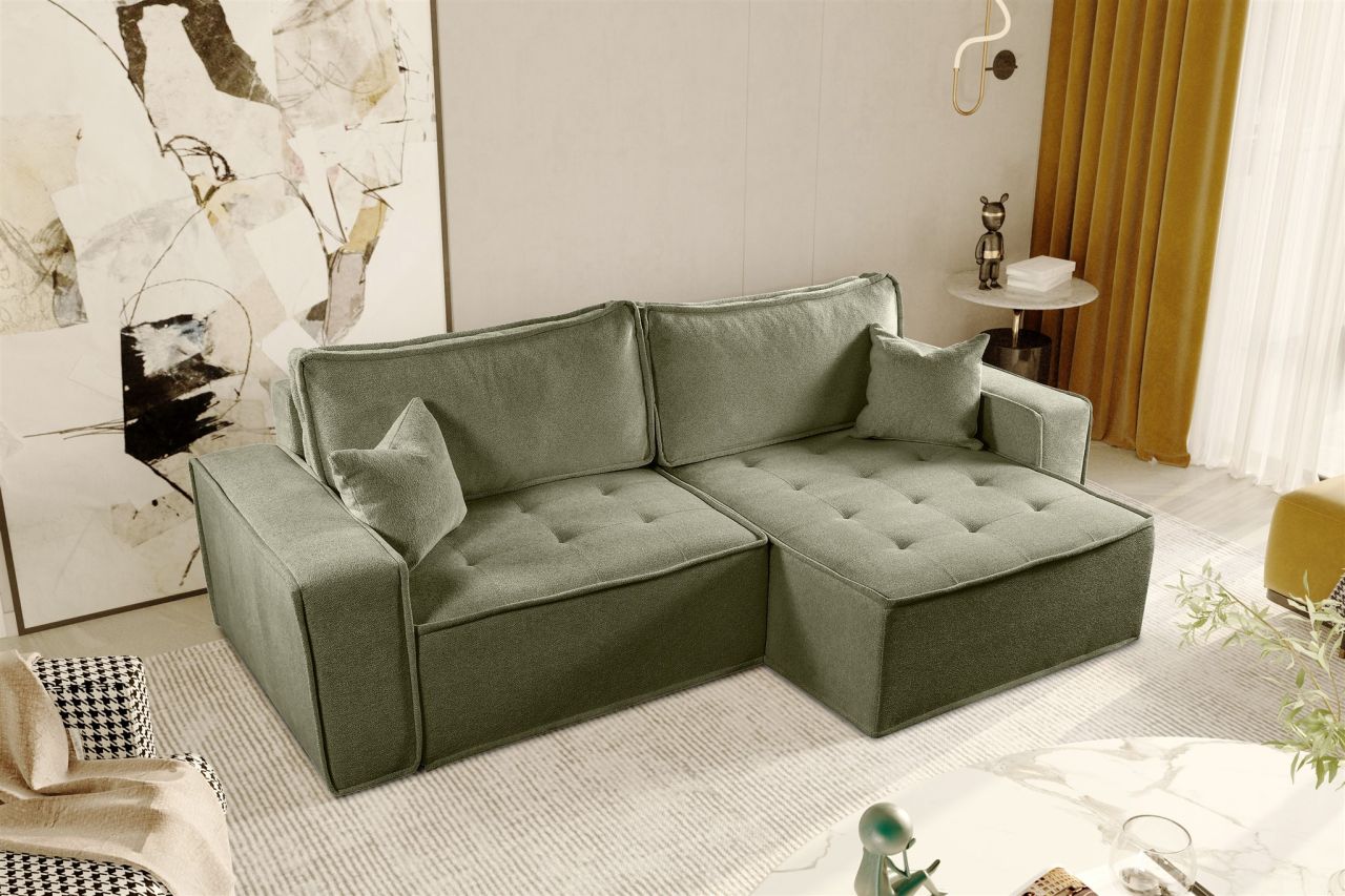 Ecksofa Schlafsofa FLOSI Stoff Raven Grün Ottomane Rechts