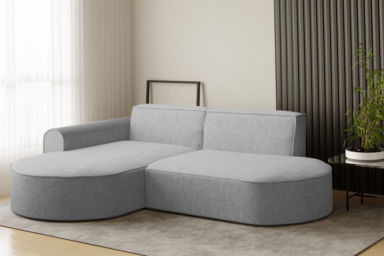 Ecksofa Designersofa BONDY in Stoff Neve Hellgrau Ottomane Links
