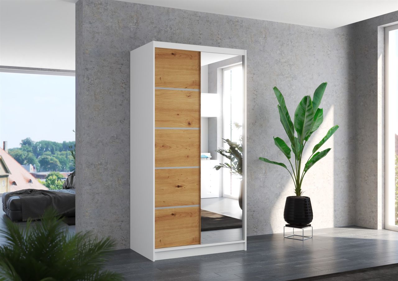 Schiebetürenschrank Schrank Nr.125 in Weiß- Artisan matt 100x200x58 cm