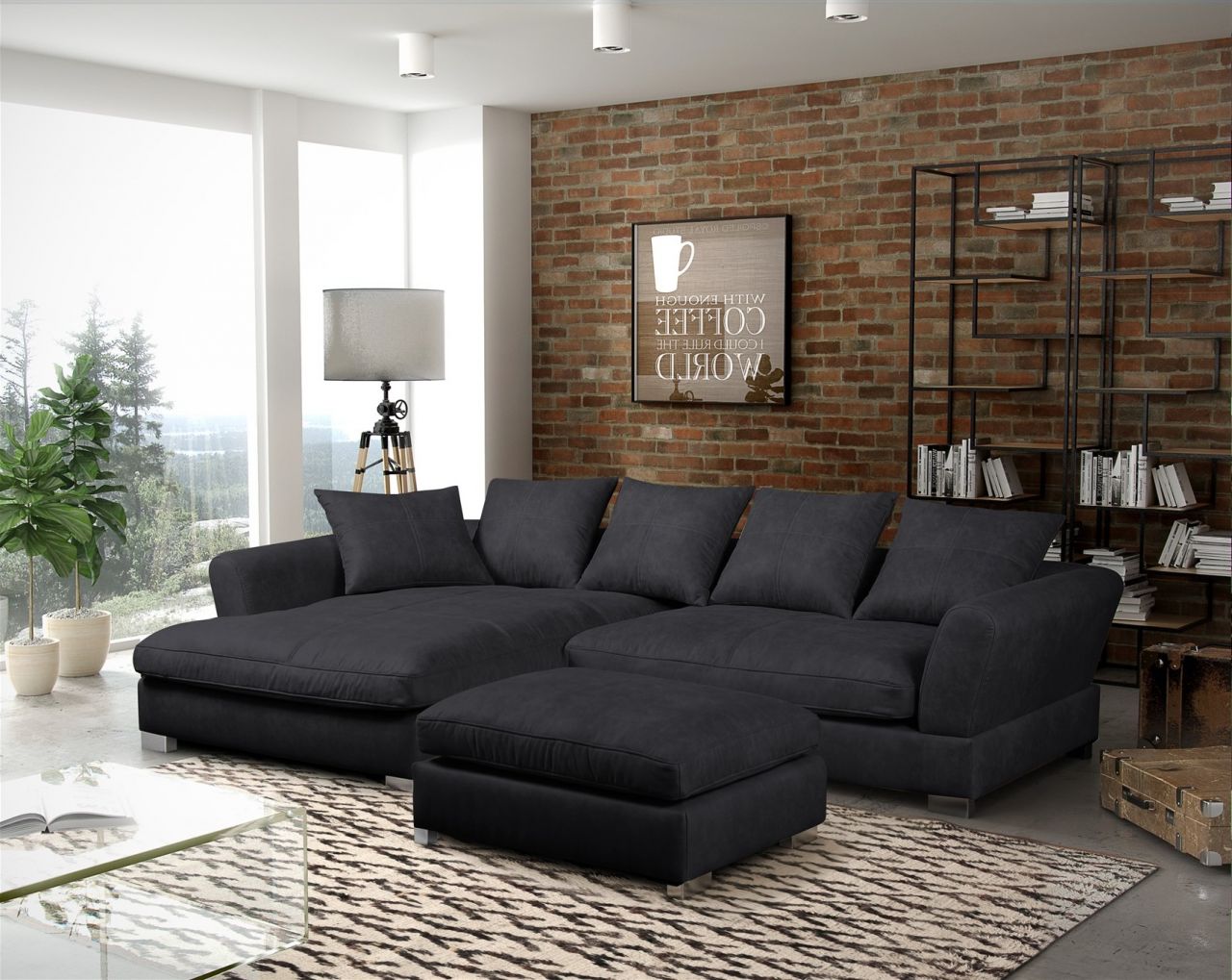 Couchgarnitur TIZIAN diverse Stoff und Farbvarianten/ Links+Hocker