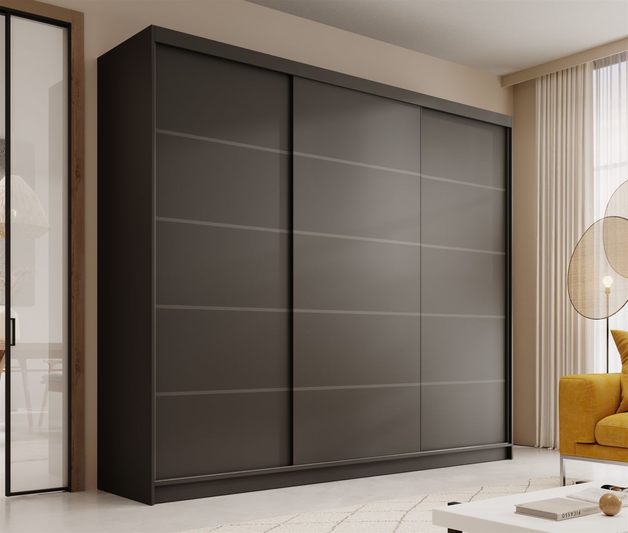 Schiebetürenschrank Schrank LUND in Schwarz matt 250x215x58 cm