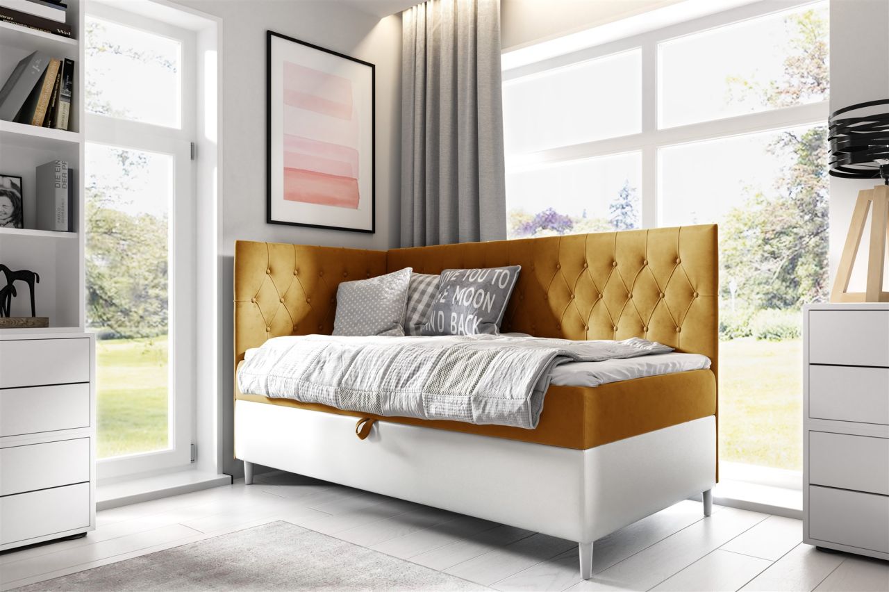 Boxspringbett Gästebett Kinderbett FINJA Nr.3 100x200cm Weiss-Gelb Seite Links