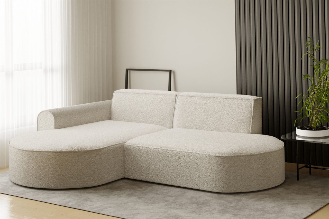 Ecksofa Designersofa BONDY in Stoff Ascot Creme Ottomane Links