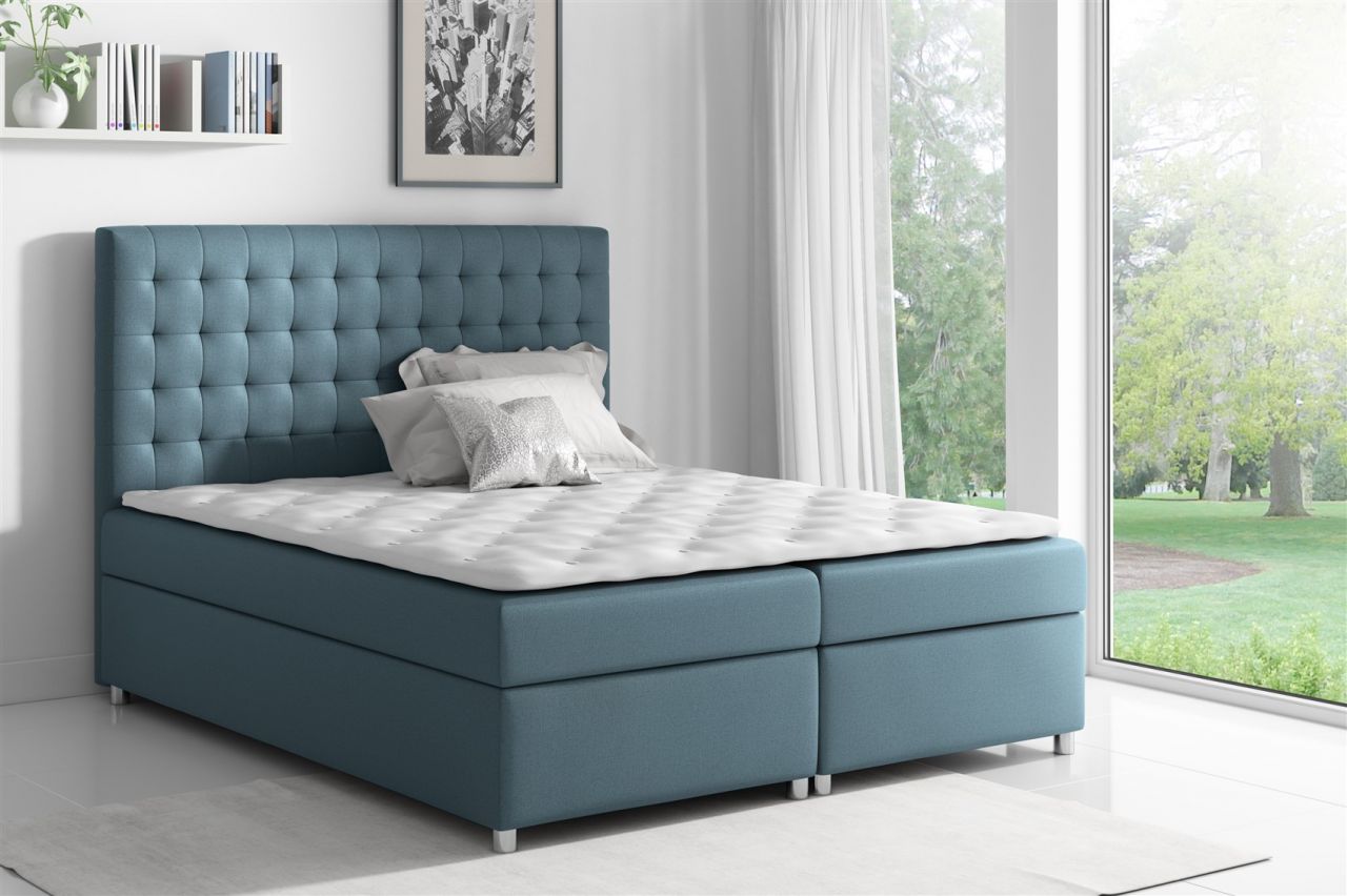 Boxspringbett Schlafzimmerbett CARIN Polyesterstoff Jeansblau 200x200cm