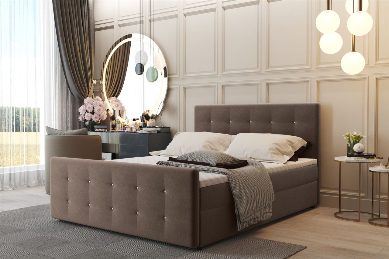 Boxspringbett Schlafzimmerbett CARLOS 180x200cm Stoff Soro Braun inkl.Bettkasten