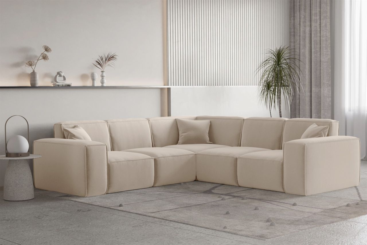 Ecksofa Designersofa CELES PREMIUM in Stoff Opera Velvet Sand Seite Universal