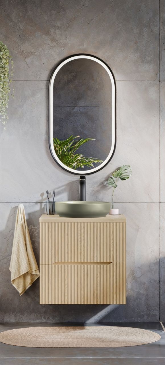 Badmöbel Set 2-tlg Badezimmerset AVOLI Cremona Eiche Spiegel 50cm ohne Wascht...