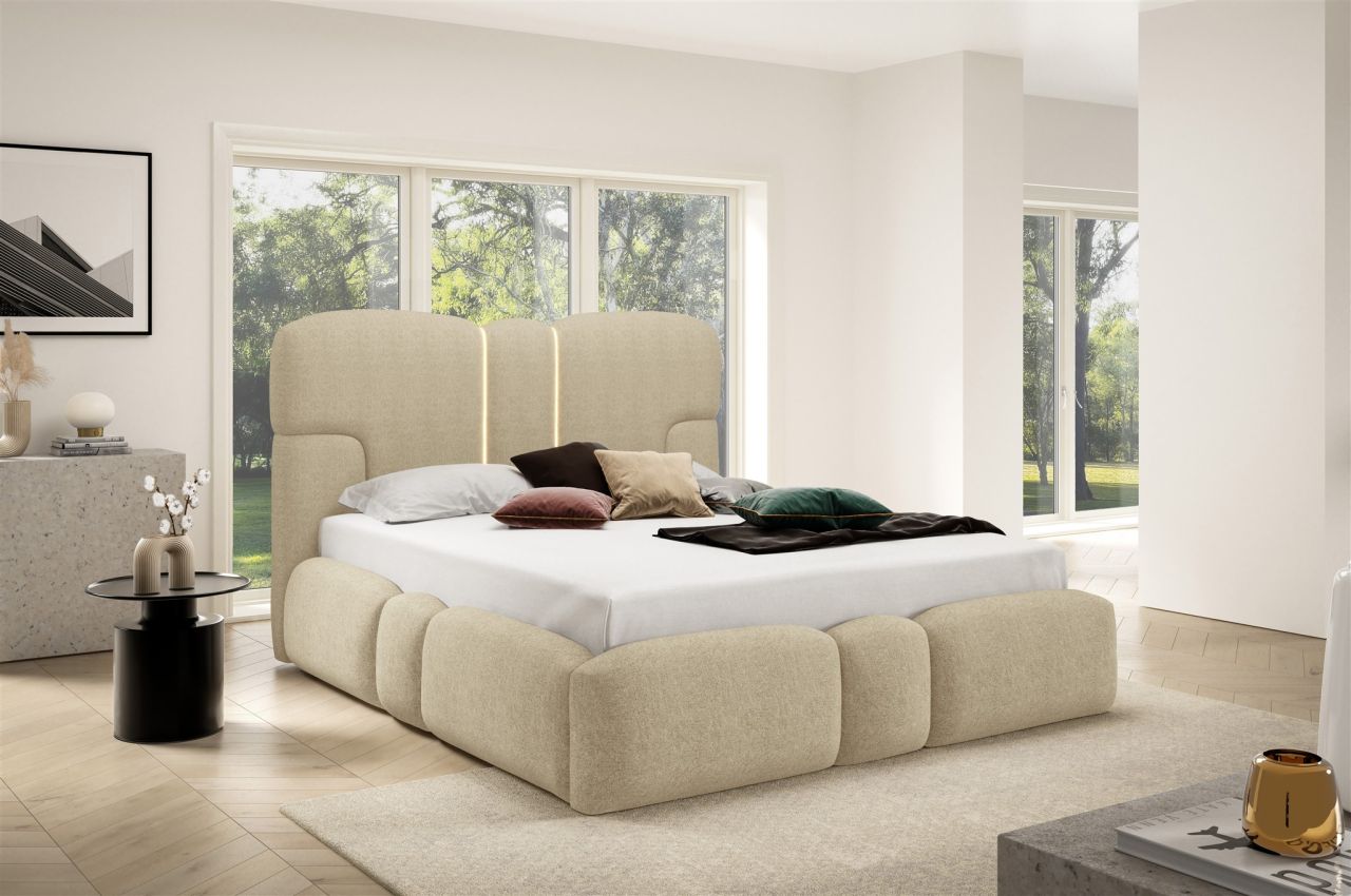 Polsterbett Schlafzimmerbett JORDAN 140x200cm in Stoff Doha Beige