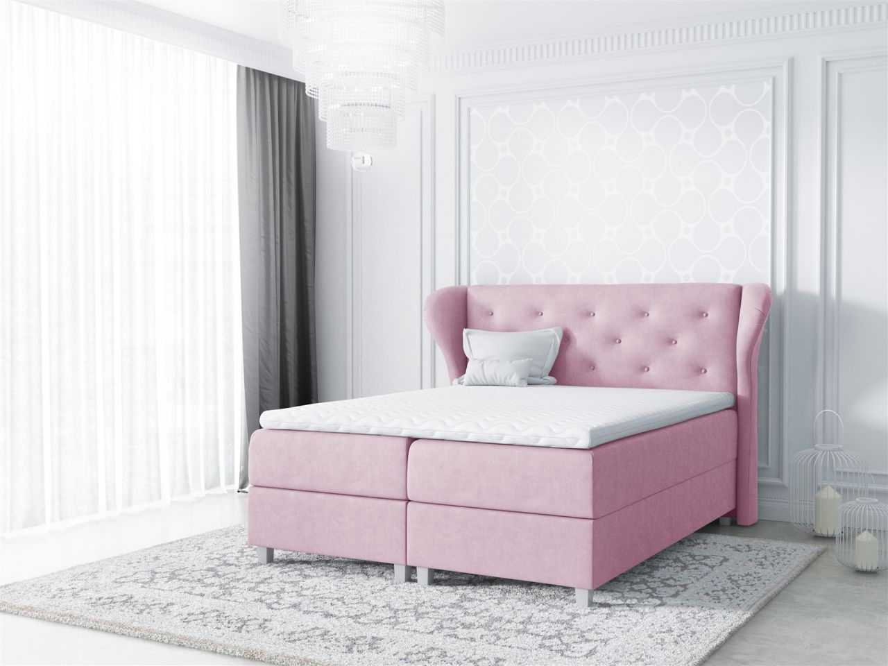 Boxspringbett Schlafzimmerbett ARIANNA 200x200cm Stoff Rose