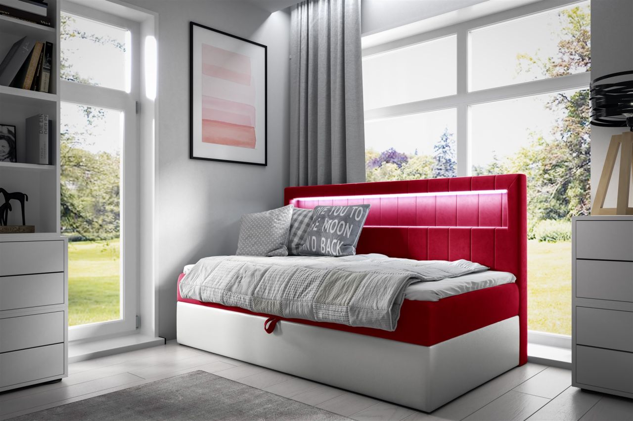Boxspringbett Gästebett Kinderbett FABIAN Nr.2 90x200cm Weiss-Rot