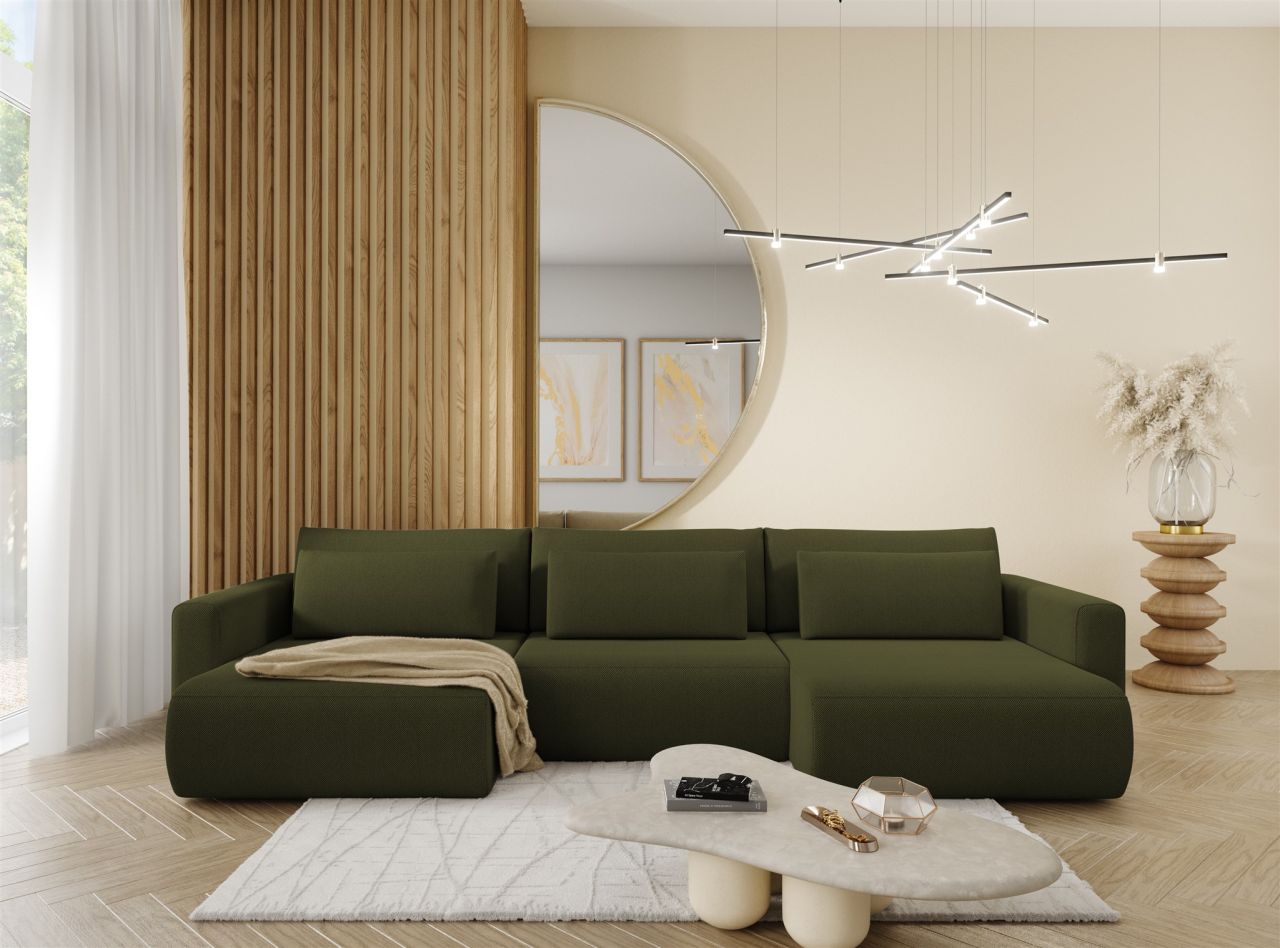 Wohnlandschaft Sofa mit Schlaffunktion CHAIRA Stoff Curio Grün