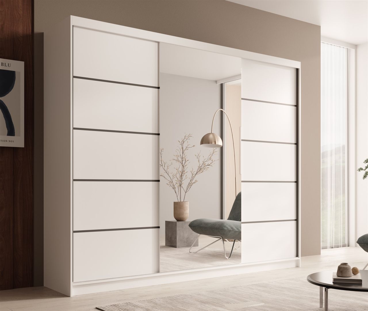 Schiebetürenschrank Schrank OSLO in Weiß matt 250x215x58 cm