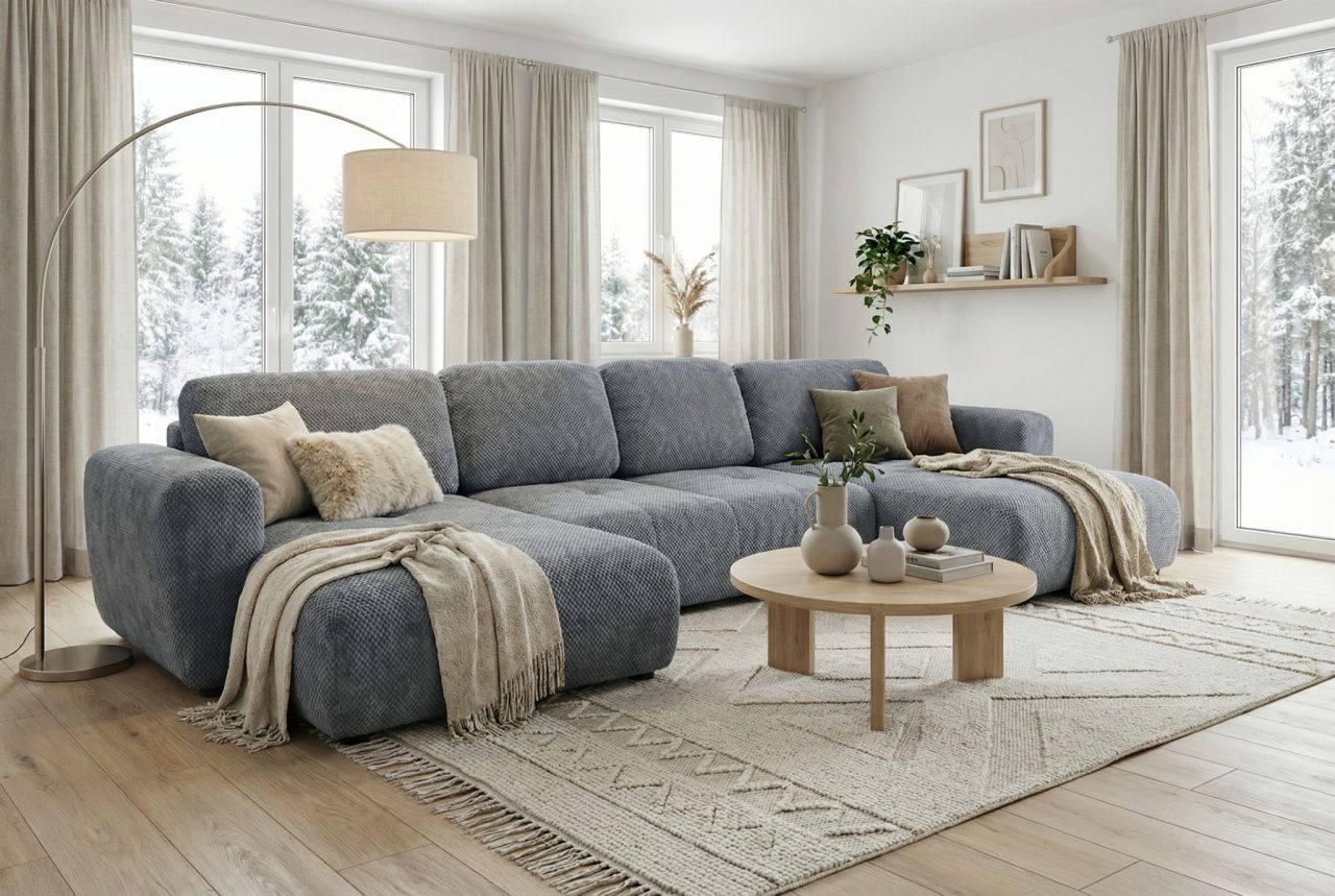 Wohnlandschaft mit Schlaffunktion BRUSK MAX Sofa in Stoff Pop Grau