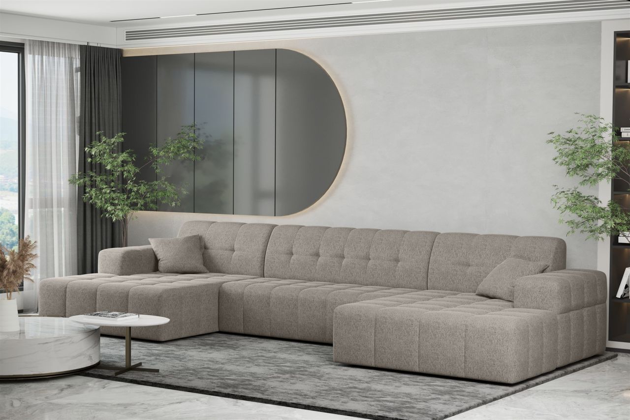Wohnlandschaft Sofa U-Form NANCY in Stoff Neve Macchiato