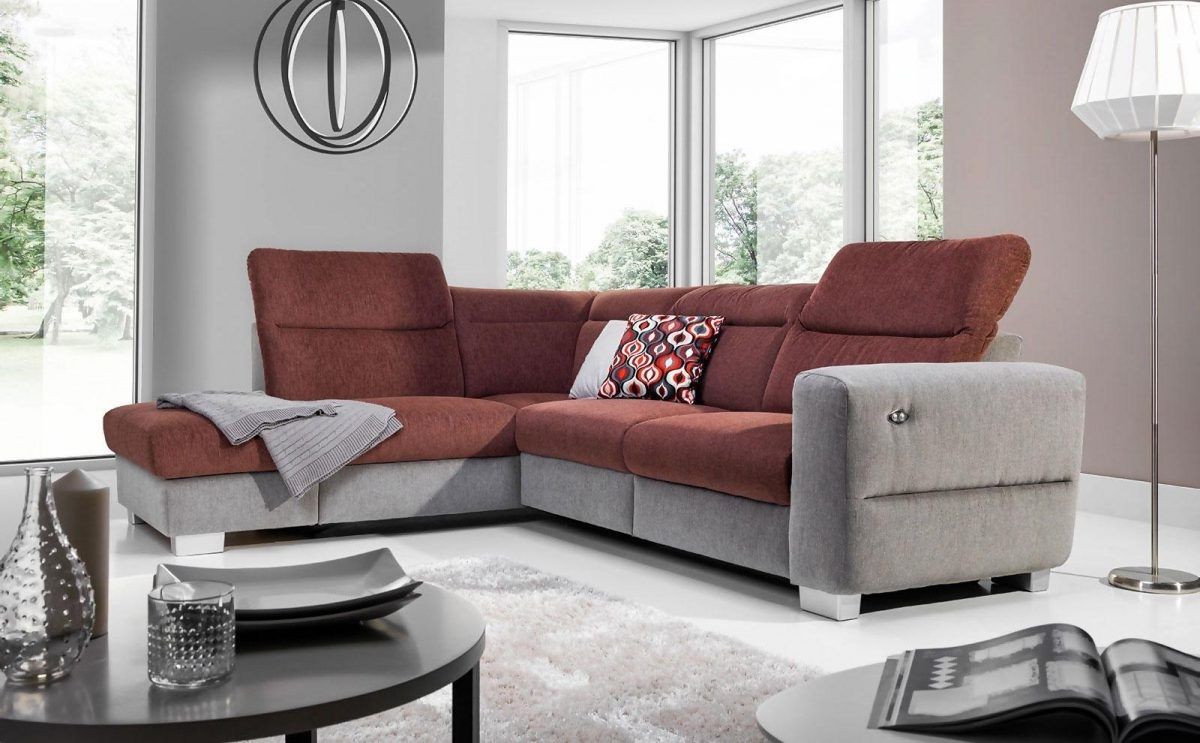 Ecksofa Sofa RELAX Polyesterstoff Grau/ Braun Ottomane Links