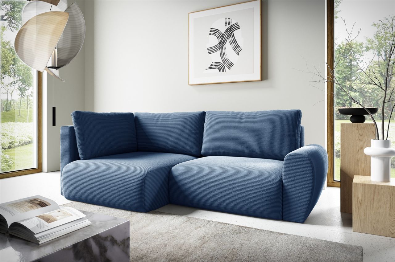 Ecksofa Schlafsofa GALAN MINI Stoff Poso Blau Ottomane Links