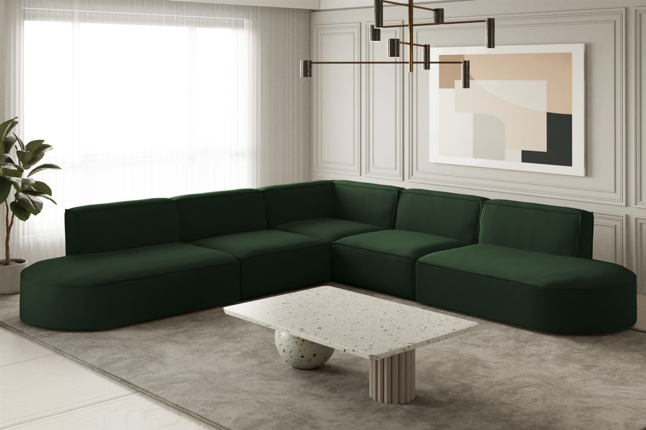 Ecksofa Designersofa PALMA Stoff Opera Velvet Grün Seite Universal