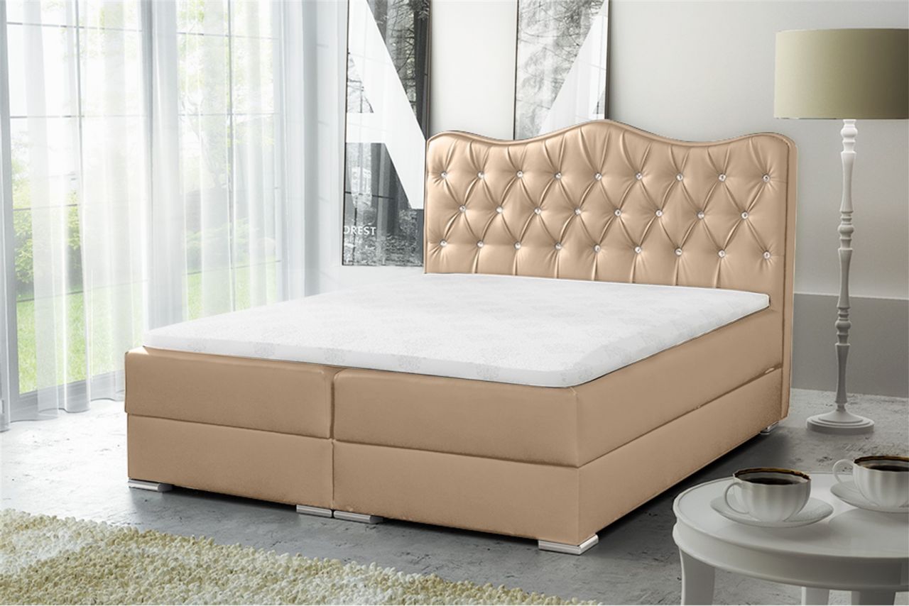 Boxspringbett Schlafzimmerbett SULTAN Kunstleder Creme 180x200cm