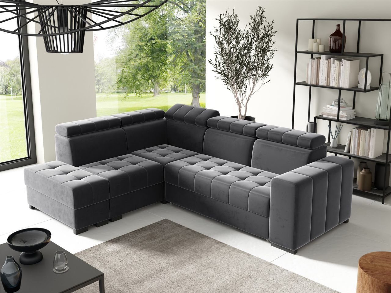 Ecksofa Schlafsofa Sofa CESENA Stoff Salvador Grafit Ottomane Links