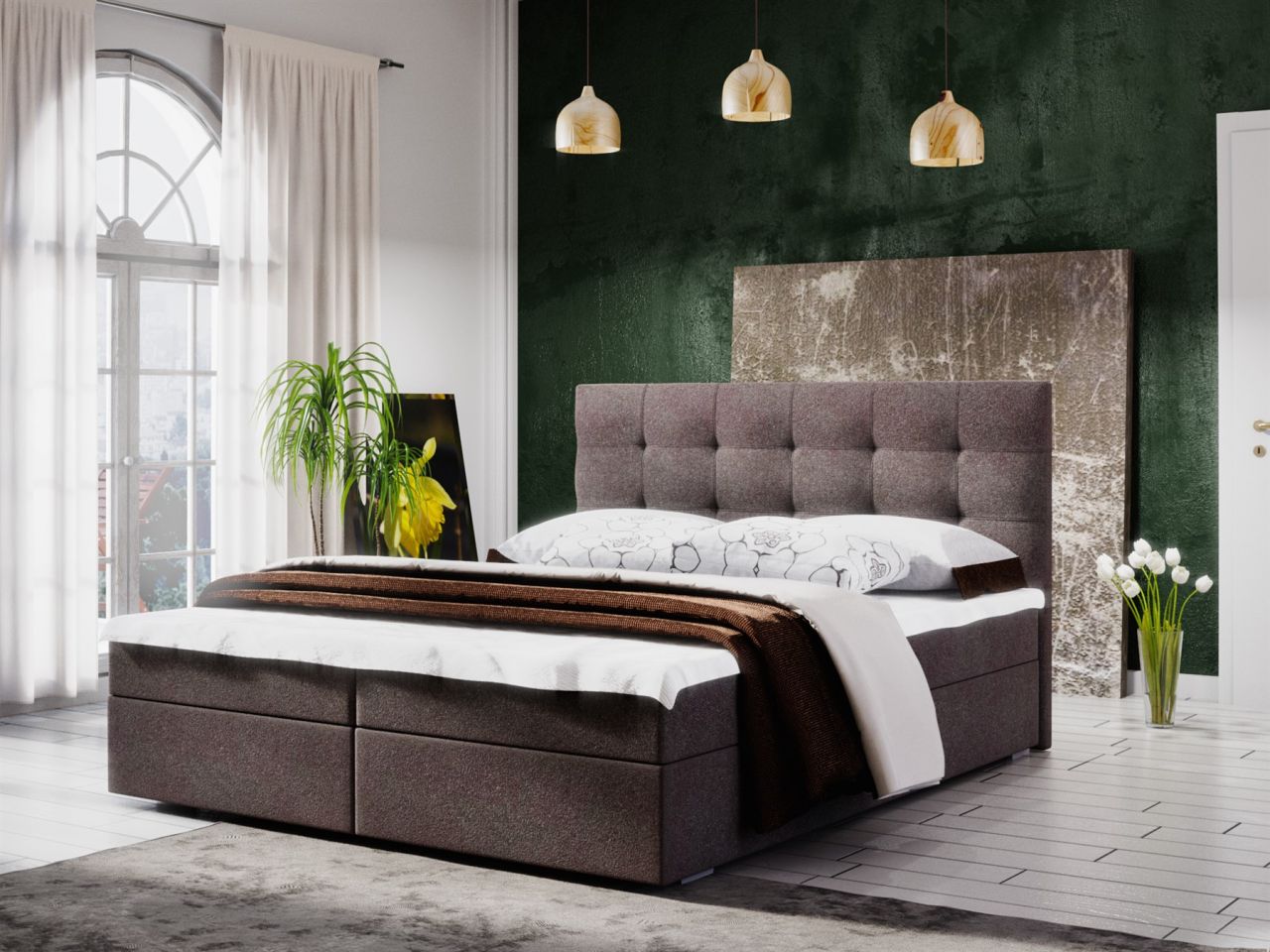 Boxspringbett Schlafzimmerbett KERLON 200x200cm Braun inkl.Bettkasten