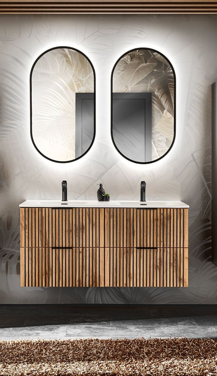 Badmöbel Set 4-tlg Badezimmerset ARMON Wotan Eiche Schrank 120cm inkl. Wascht...