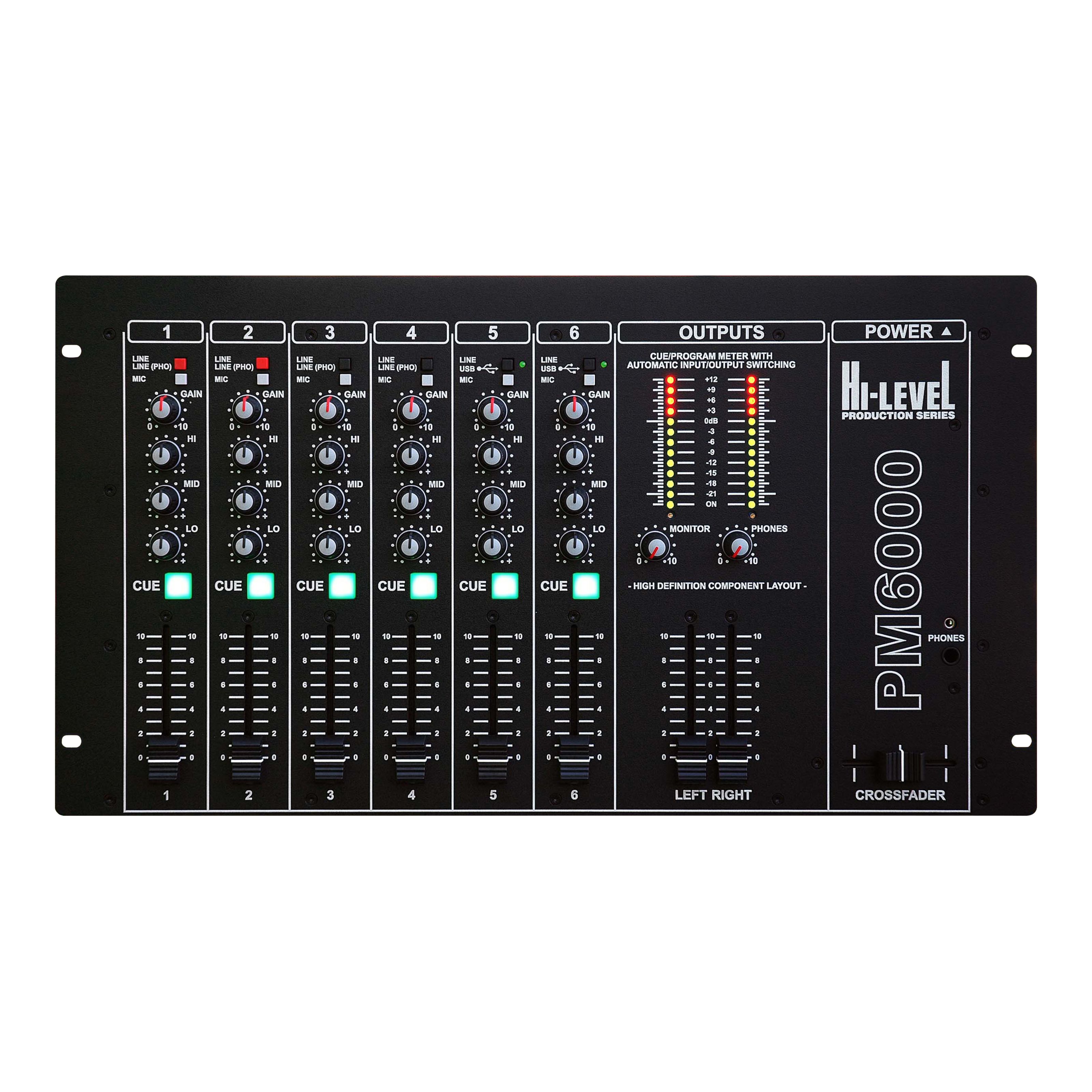 Hi-Level PM6000 USB DJ Mixer  Schwarz