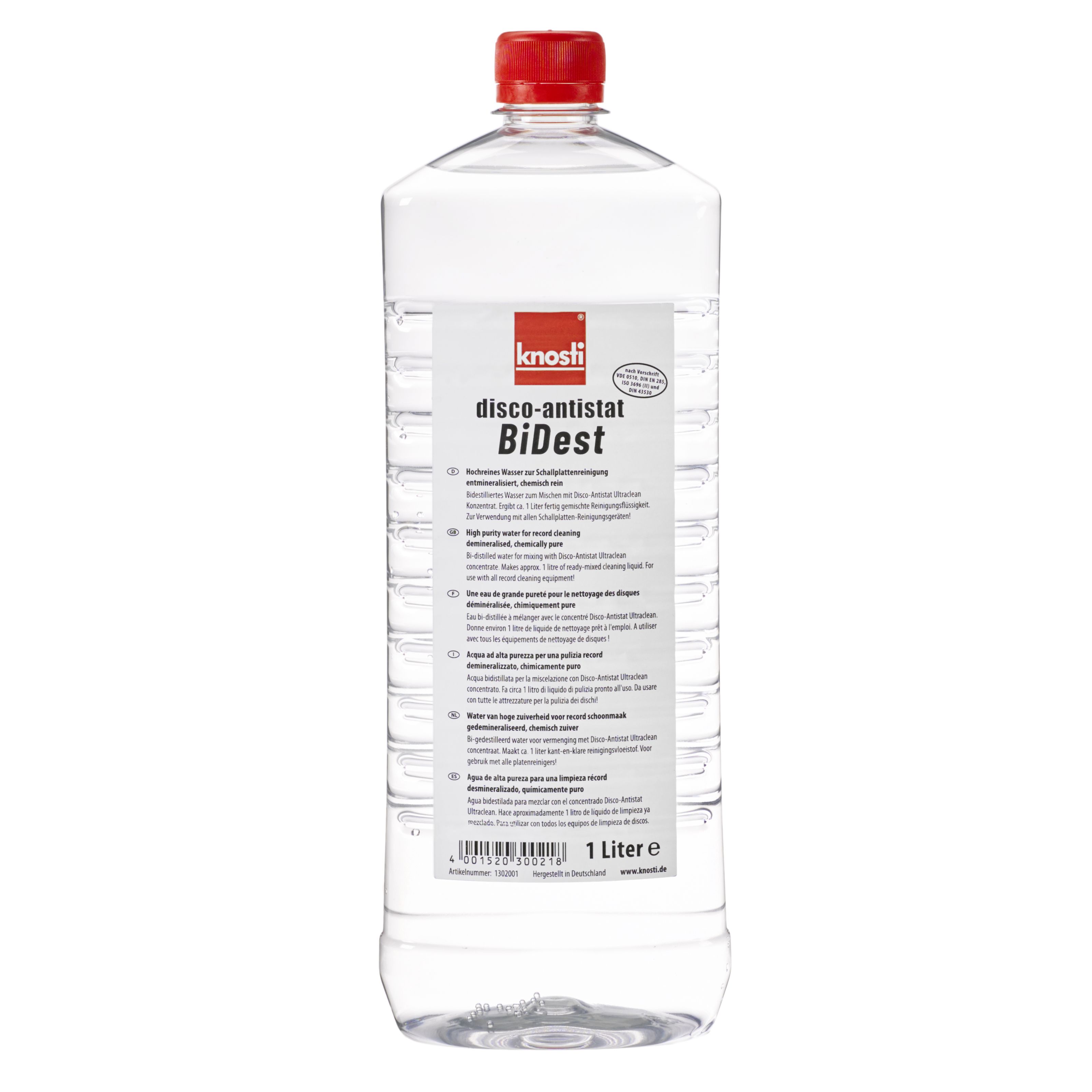 Knosti Disco-Antistat BiDest - Spezialwasser f. Plattenwäsche (1L) Plattenspieler Zubehör