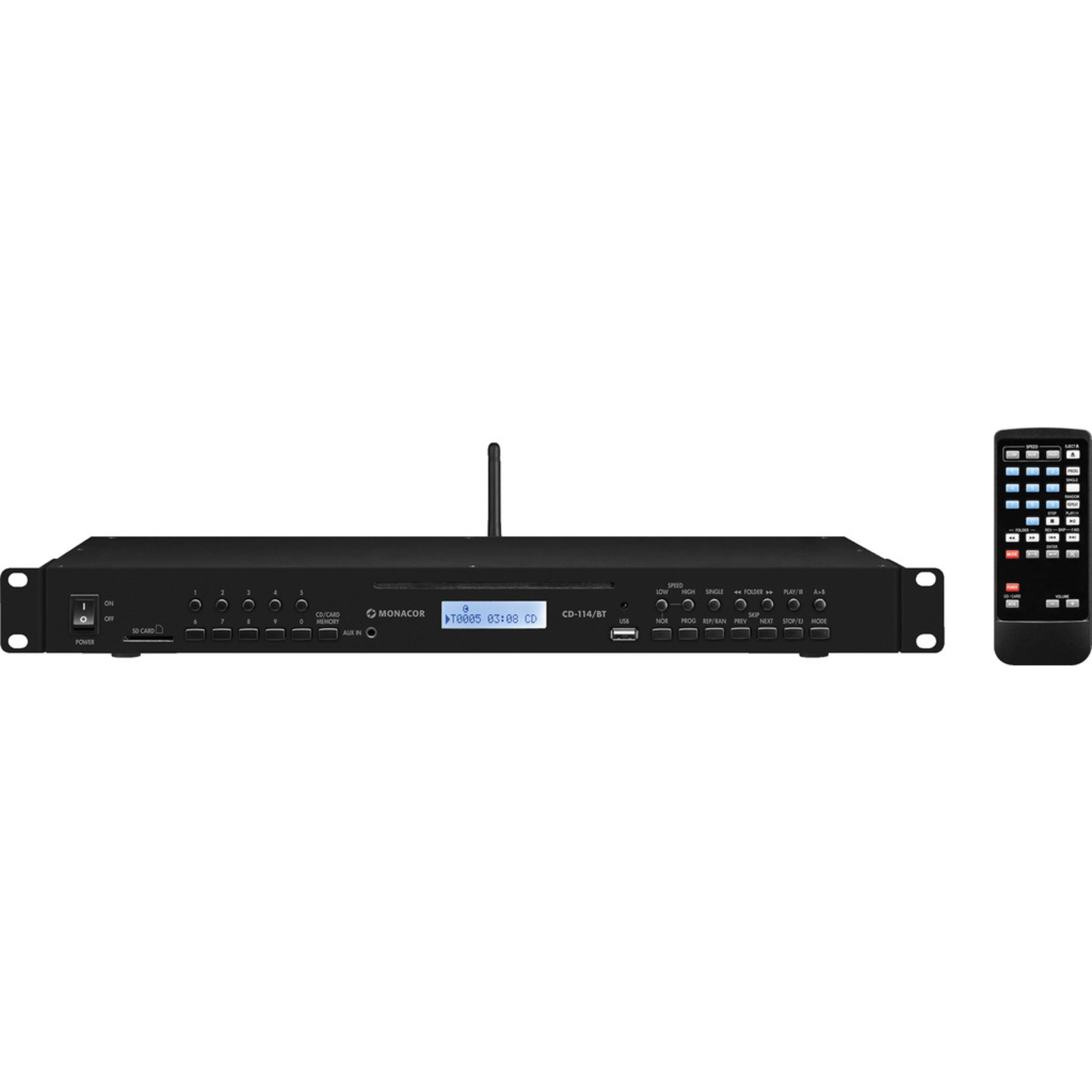 Monacor CD-114/BT Single CD-Player w. Bluetooth-Receiver CD/MP3-Player Schwarz