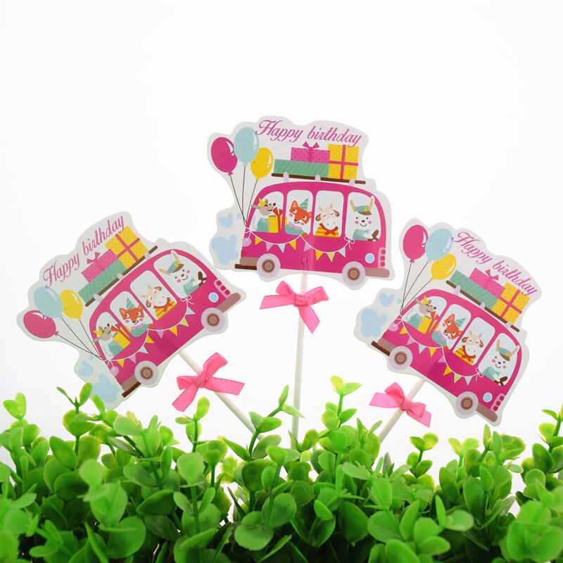 3 teile/los Glücklich Geburtstag Karikatur Tiere Auto Kuchen Deckel Bowtie Luftballons Kuchen Fahnen Für Geburtstag Party Kuchen Backen Dekor