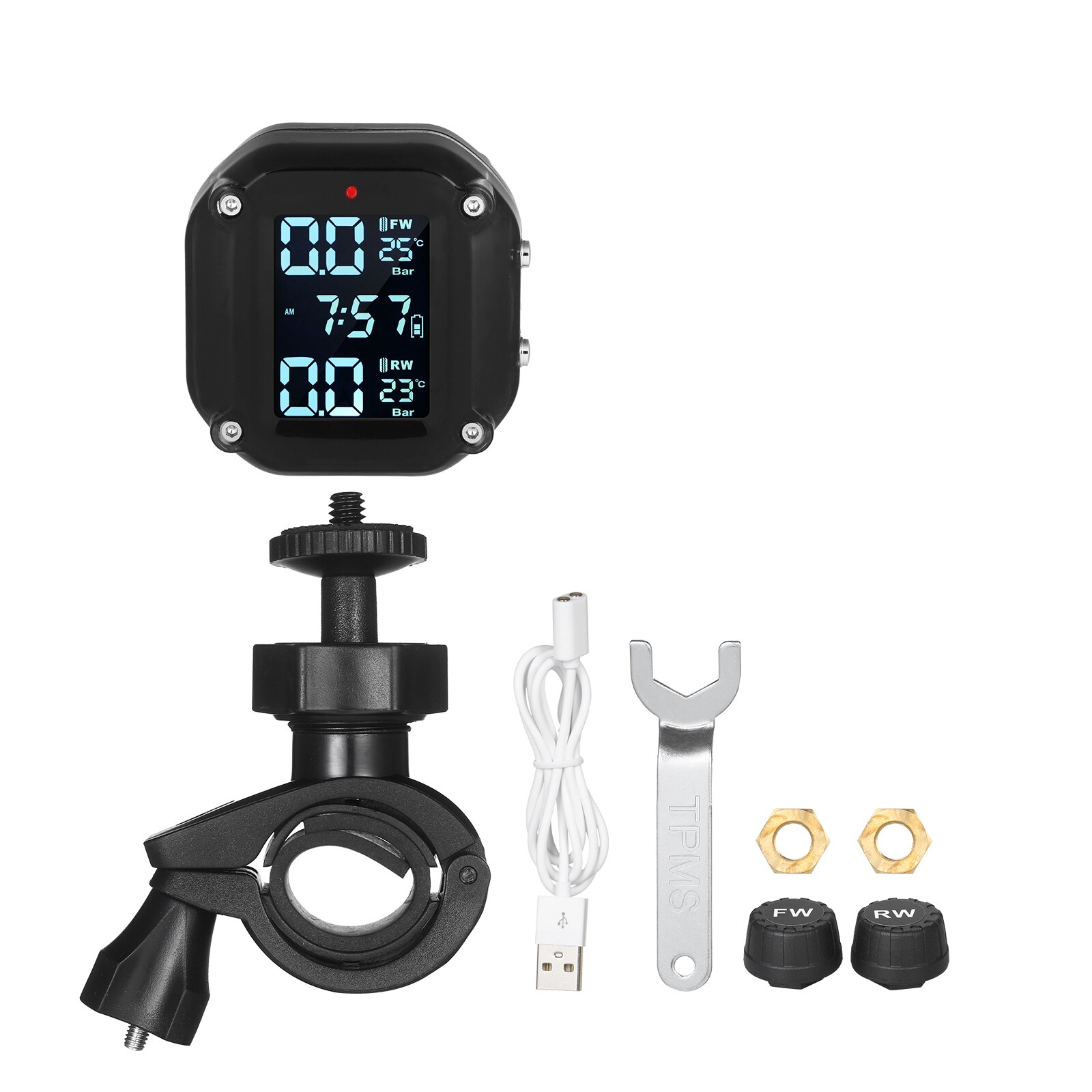 Motorrad Reifen Druck Überwachung System Wasserdichte Drahtlose Tpms Monitor mit 2 Externe Sensoren 7 Alarm Modus