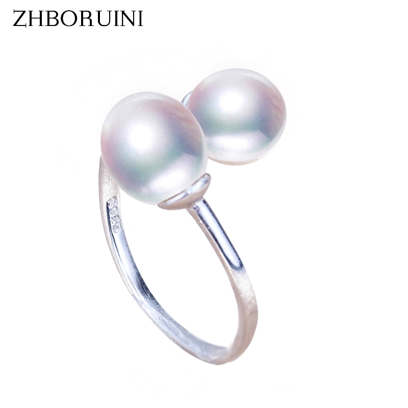 ZHBORUINI Feine Schmuck Perle Ring Schmuck Doppel Konfrontiert Ringe Natürliche Süßwasser Perle 925 Sterling Silber Schmuck Für Frauen