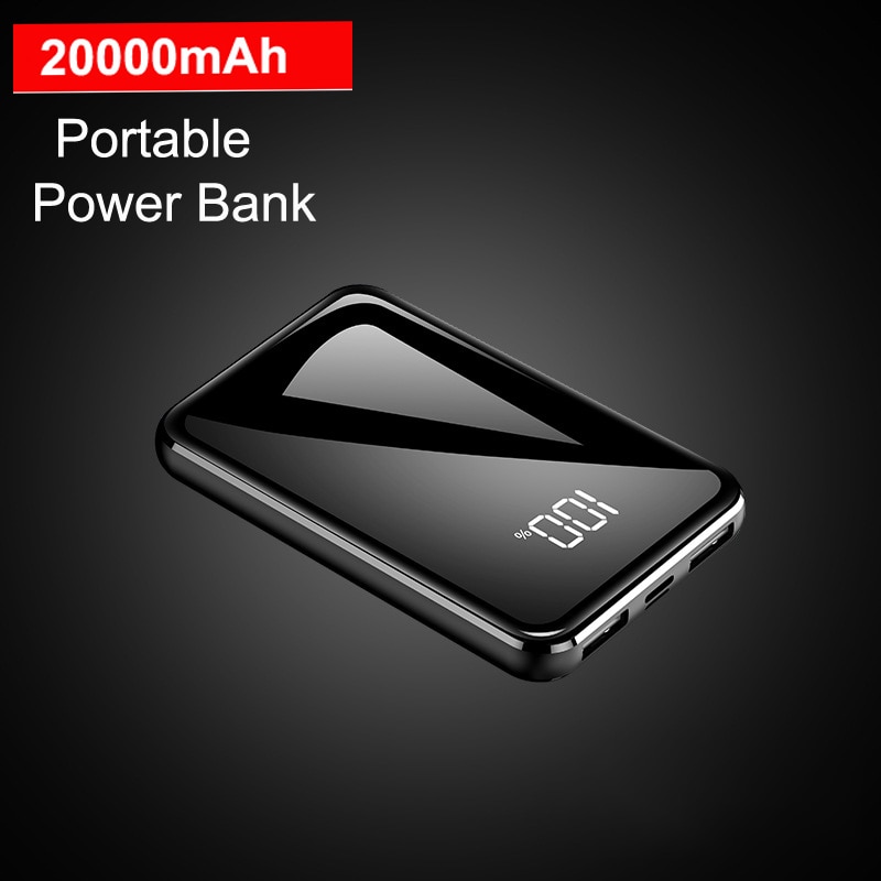 Mini Energie Bank 20000 mAh 5V 2A Spiegel Bildschirm Poverbank für xiaomi Iphone Externe Batterie Tragbare Ladegerät 20000 mAh Energie