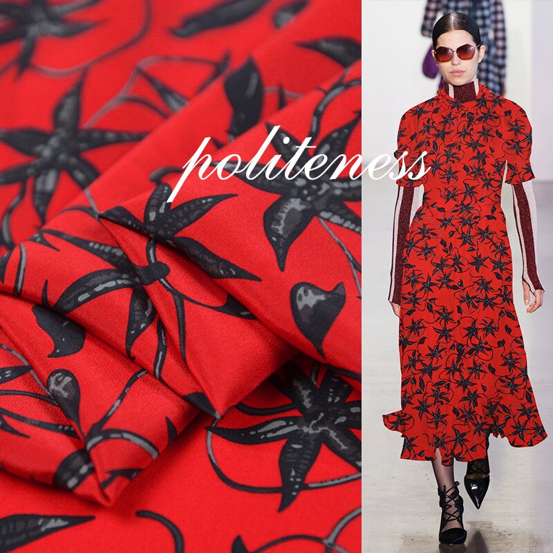 100% Maulbeere die Seide Krepp de chine Stoff Blätter drucken an rot rein die Seide Stoff,SCDC1285