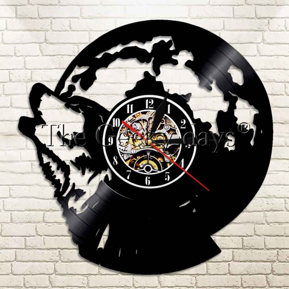 Heulen Wolf Vinyl Uhr Zauberstab Kunst Tiere Zauberstab LED Licht glühend Mond Leuchtende Vinyl aufzeichnen Zauberstab Clcok Wolf Schatten Kunst