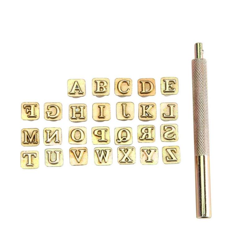 26 stücke Holz Leder Stanzen Stempel einstellen Stahl Metall Alphabet Briefmarken A-Z knapp mit Griff Leder Werkzeuge Leder