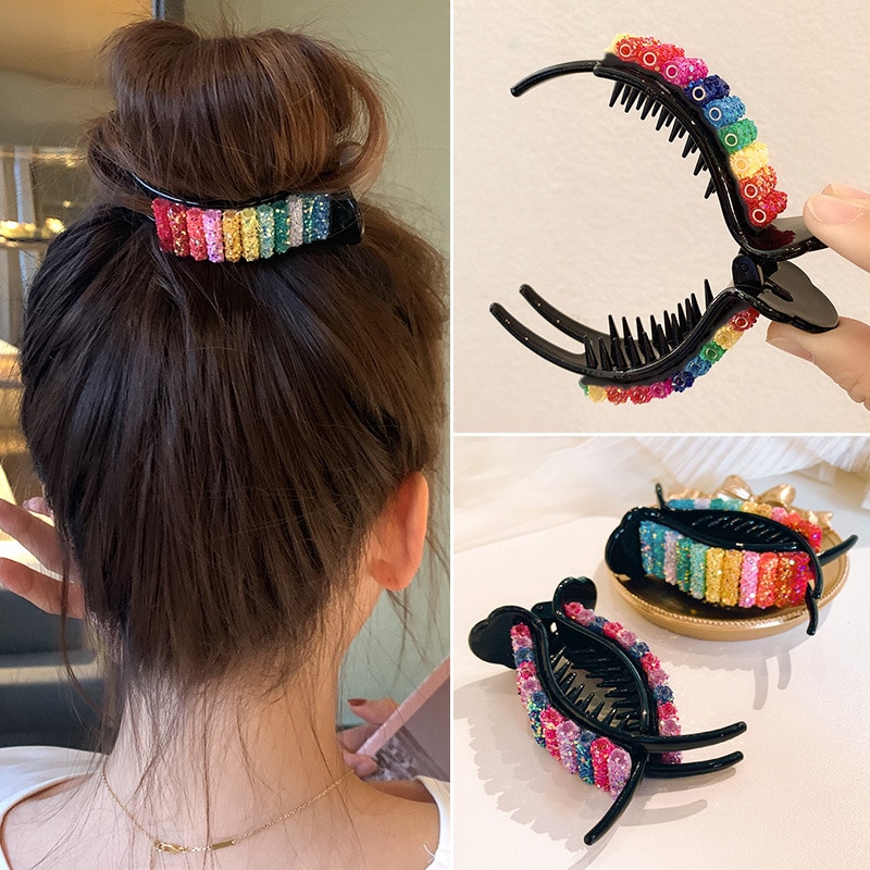 neue Regenbogen Haar Clips Große Krabben für Frauen Mädchen Haar Klaue Für Pferdeschwanz Brötchen Haar Klemmen Nützliche Haar Styling werkzeuge Flechter