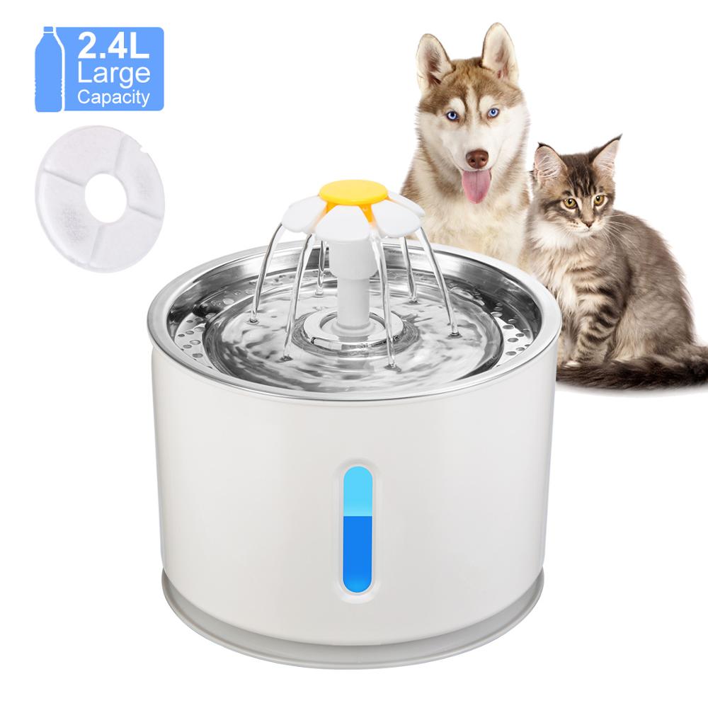 2,4 L 2 Stil Automatische Katze Wasser Brunnen Für Haustiere Wasser Spender Große Frühling Trinken Schüssel Katze Automatische Zubringer Trinken Filter