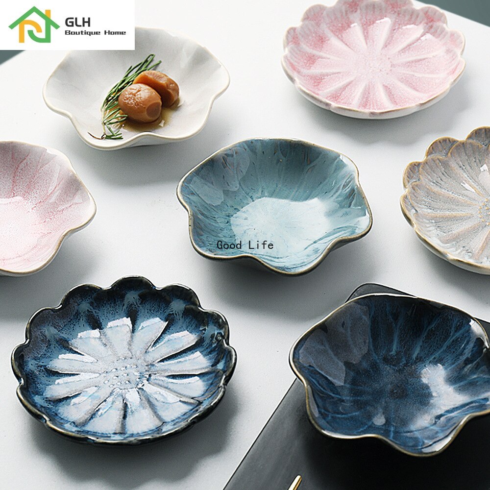 1PC Kleine Keramik Platte Porzellan Brennofen Glasierte Blume bilden Soße Gericht Japan Stil Gurke tauchen Schüsseln