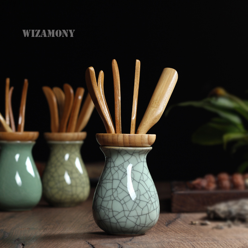 Chinesische Klassische Tee Zubehör Seladon Tee Scoop Nadel Bagger Kung-Fu teekanne Sechs Herren von Tee Handgemachte Natürliche Bambus