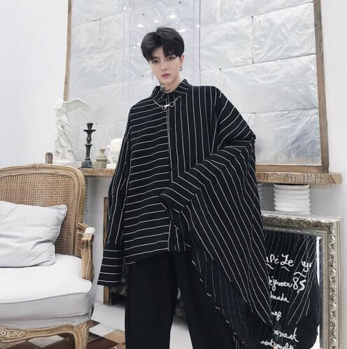 Männer Übergröße Schläger Langarm Große Manschetten gestreift Beiläufige Hemd Männlich Straße Hüfte hüpfen Punk gotisch verlieren Hemd Bühne Zeigen kleidung