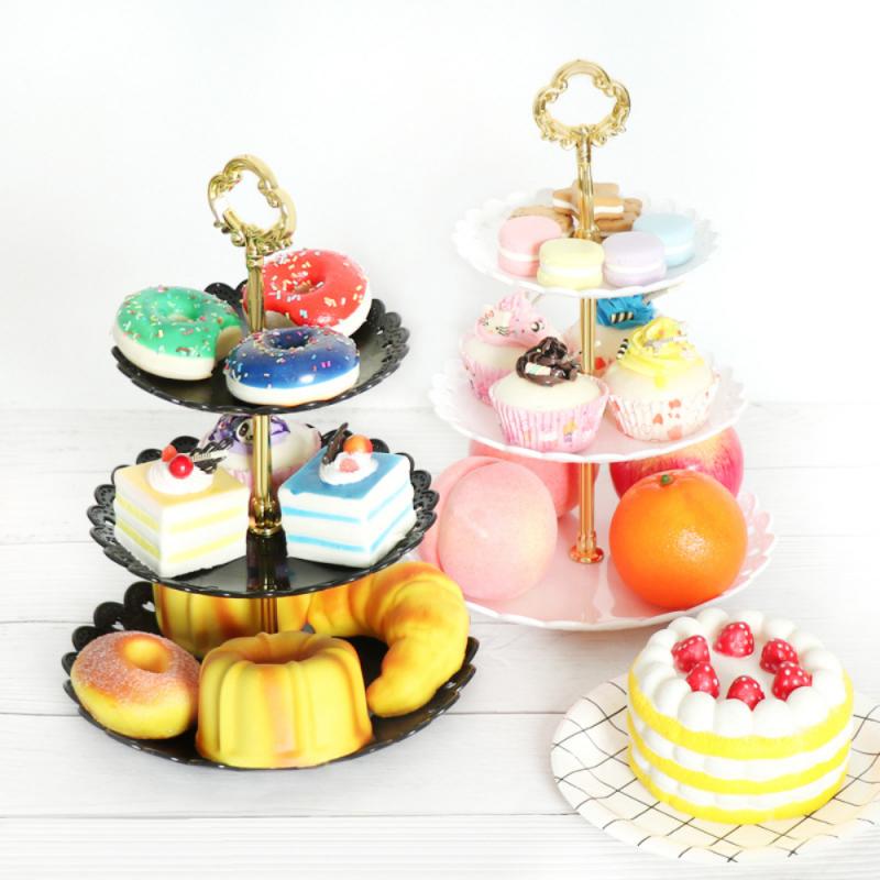 3-schicht kuchen Stand platte Europäischen-stil hochzeit Party multi-schicht kunststoff drei-schicht obst-fach Snack süßigkeiten tablett