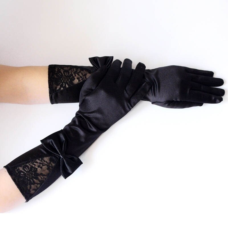Novia Blumen- Spitze Handschuhe für Frauen Schwarz Satin- Bowknot Einzigartige Lange Hochzeit Handschuhe Ellenbogen Länge Handschuhe akcesoria slubne ST307