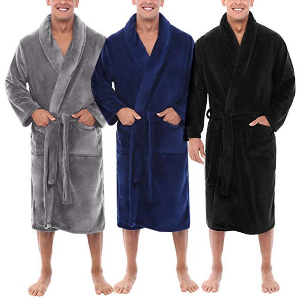 Männer Schal Kragen Korallen Vlies Einfarbig Langes Schlecht Kleid Hause Kleid Nachtwäsche weiche korallen Vlies Schlecht Kleid männer lässig nachtwäsche